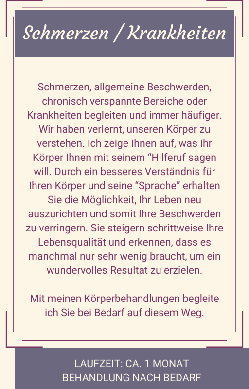 Schmerzen, Beschwerden, Krankheiten